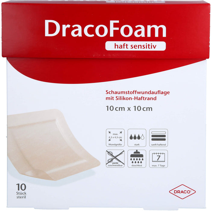 DracoFoam haft sensitiv Schaumstoffverband 10 x 10 cm, 10 pcs. Wound dressings