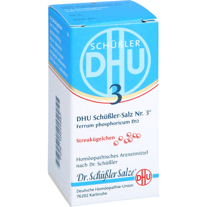 DHU Schüßler-Salz Nr. 3 Ferrum phosphoricum D12 Streukügelchen – Das Mineralsalz des Immunsystems – das Original – umweltfreundlich im Arzneiglas, 10 g Globuli