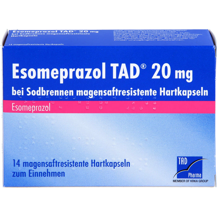 Esomeprazol TAD 20 mg bei Sodbrennen magensaftresistente Hartkapseln, 14 pcs. Capsules