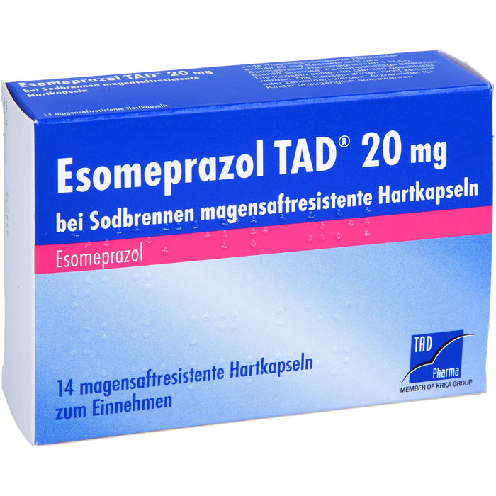 Esomeprazol TAD 20 mg bei Sodbrennen magensaftresistente Hartkapseln, 14 pc Capsules