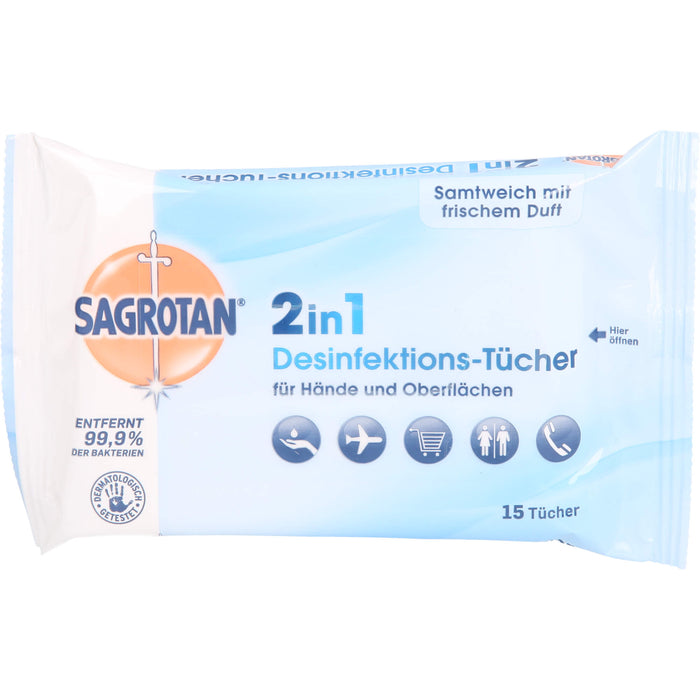 SAGROTAN 2 in 1 Desinfektions-Tücher, 15 pc Tissus