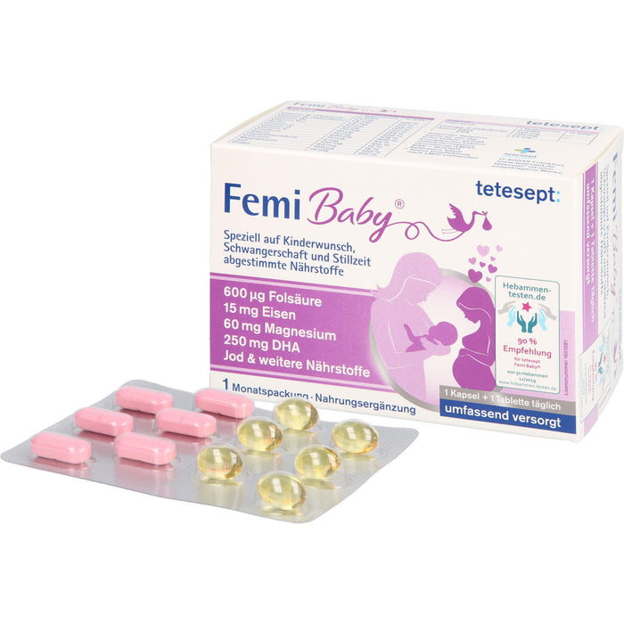 tetesept Femi Baby Kapseln + Tabletten bei Kinderwunsch, Schwangerschaft und Stillzeit, 60 pc Paquet combiné