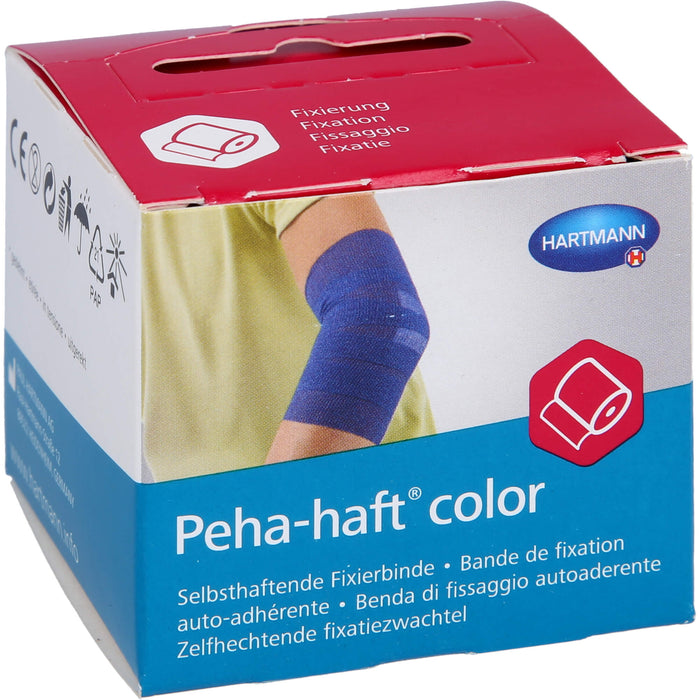 Peha-haft Color Fixierbinde latexfrei 4cmx4m blau, 1 St. Packung