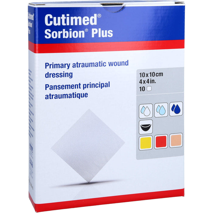 Cutimed Sorbion Plus 10 cm x 10 cm primäre atraumtische Wundauflage, 10 pc Pansement