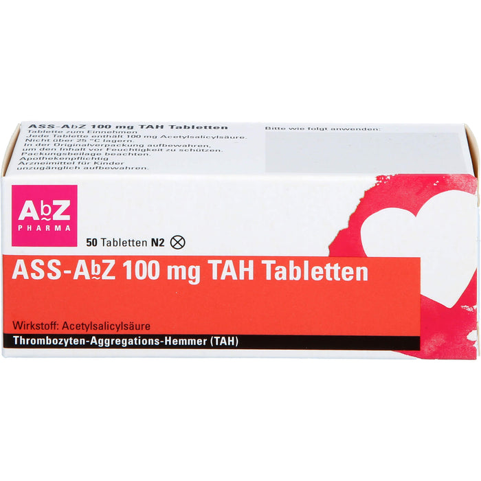 ASS-AbZ 100 mg TAH Tabletten beugt u.a. der Enstehung von Blutgerinsseln vor, 50 St. Tabletten