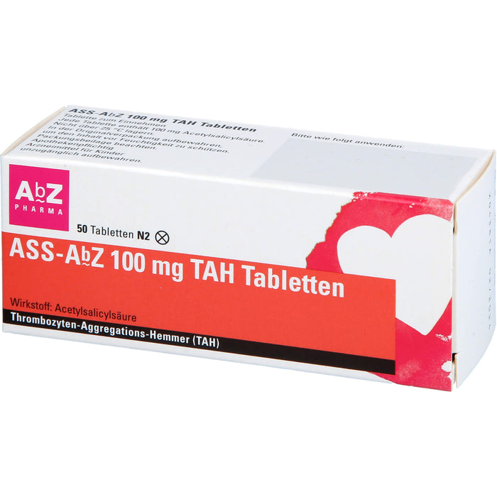 ASS-AbZ 100 mg TAH Tabletten beugt u.a. der Enstehung von Blutgerinsseln vor, 50 pcs. Tablets