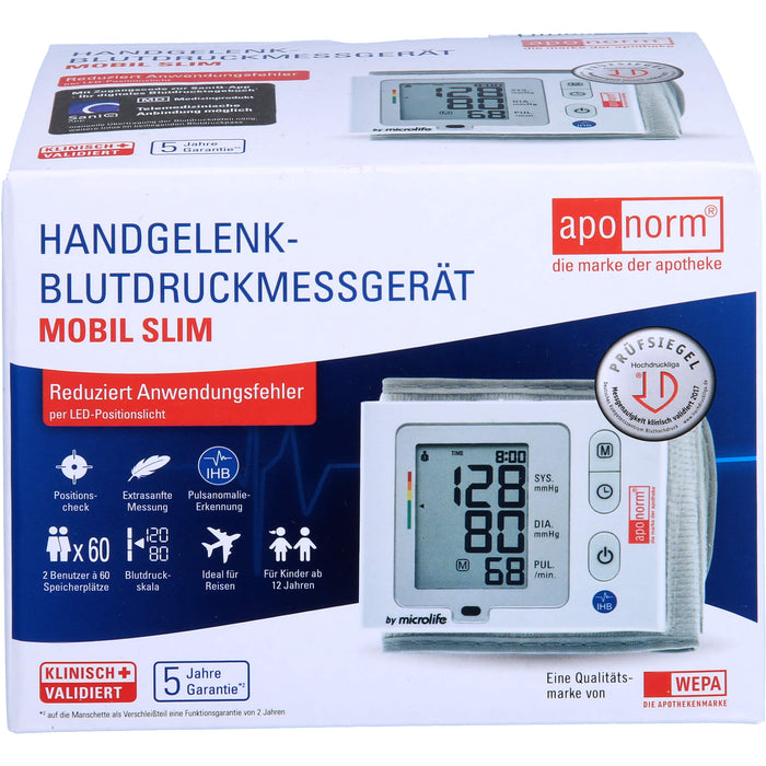 APONORM Blutdruck Messgerät Mobil Slim Handgelenk, 1 St