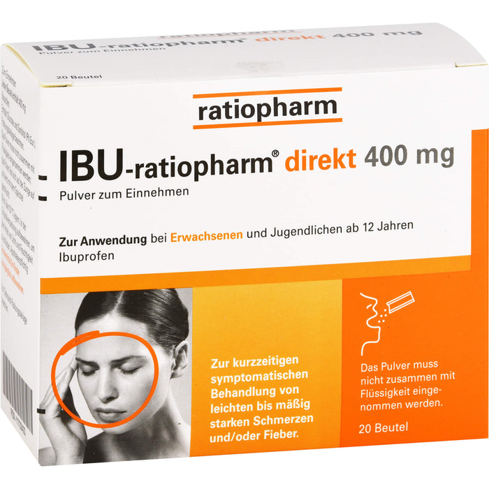 IBU-ratiopharm direkt 400 mg Pulver bei Schmerzen und Fieber, 20 pcs. Sachets
