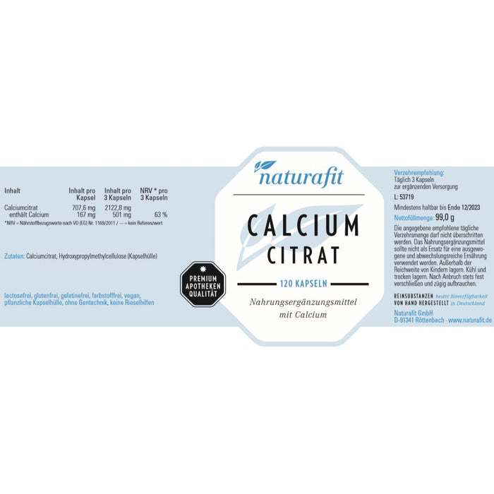 naturafit Calcium Citrat Kapseln, 120 pc Capsules