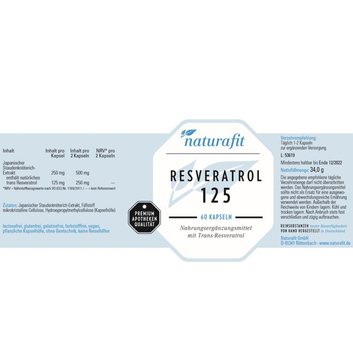 naturafit Resveratrol 125 Kapseln, 60 pc Capsules