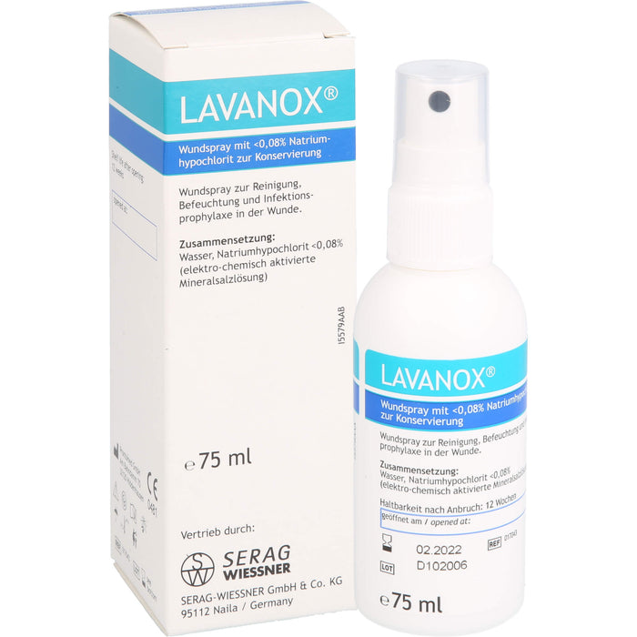 LAVANOX Wundspray zur Reinigung, Befeuchtung und Infektionsprophylaxe in der Wunde, 75 ml Solution
