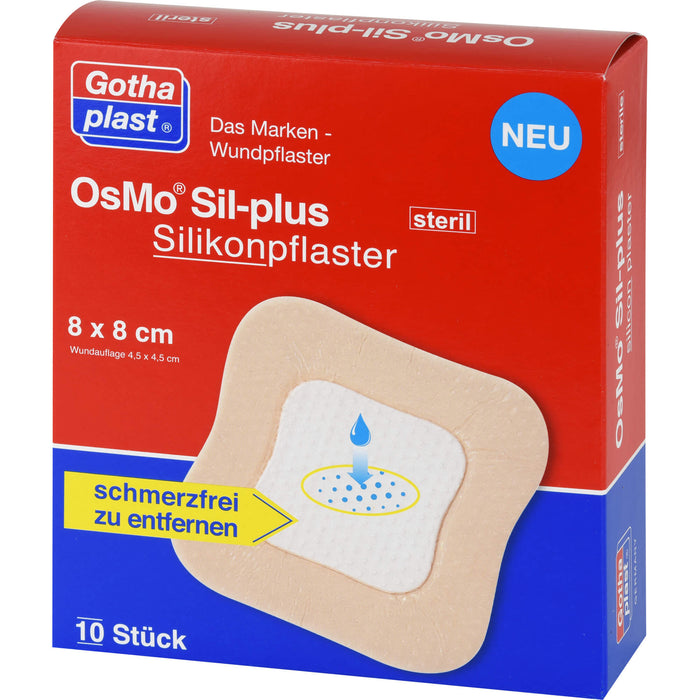 OsMo Sil-plus Silikonpflaster 8X8cm steril, 10 St PFL