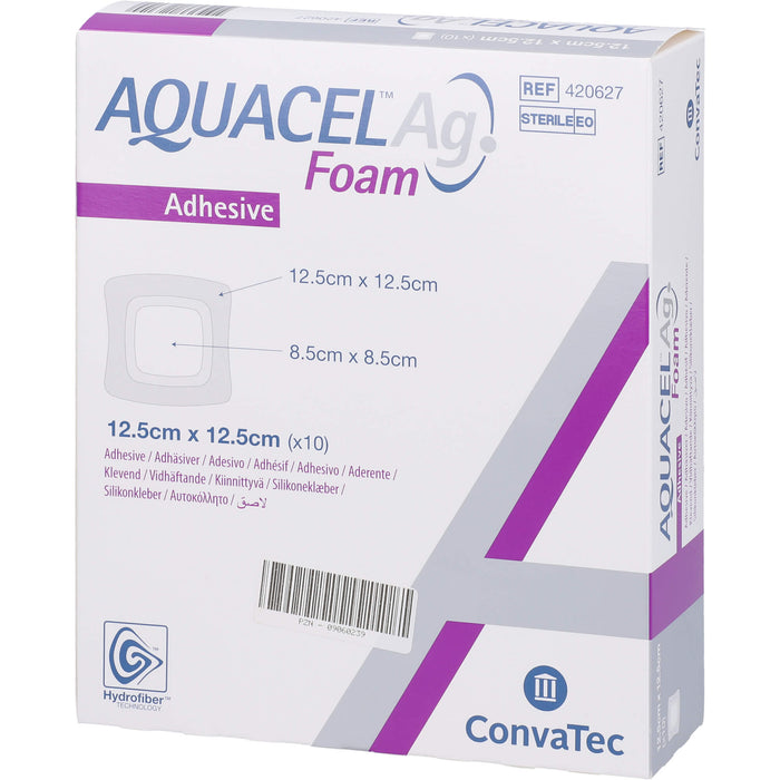 AQUACEL Ag Foam Adhäsiv 12,5x12,5 cm Verband, 10 St VER