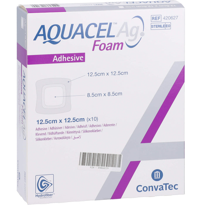 AQUACEL Ag Foam Adhäsiv 12,5x12,5 cm Verband, 10 St VER