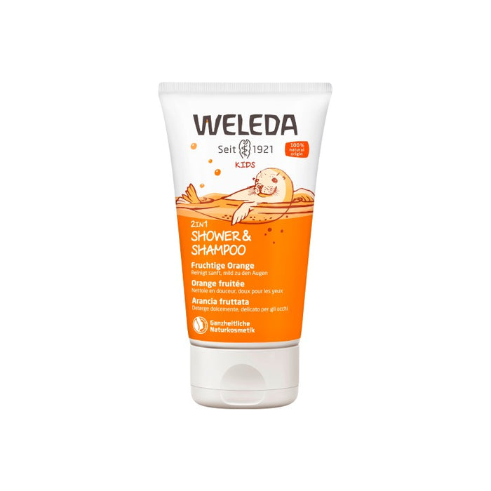 WELEDA Kids 2in1 Shower & Shampoo fruchtige Orange, 150 ml Shower Gel