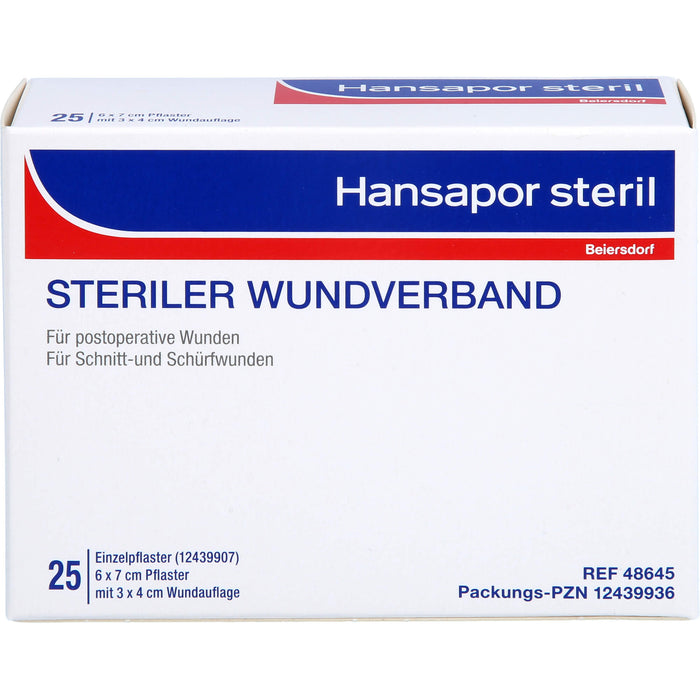 Hansapor steril Wundverband 6 x 7 cm Pflaster mit 3 x 4 cm Wundauflage, 25 St. Wundauflagen