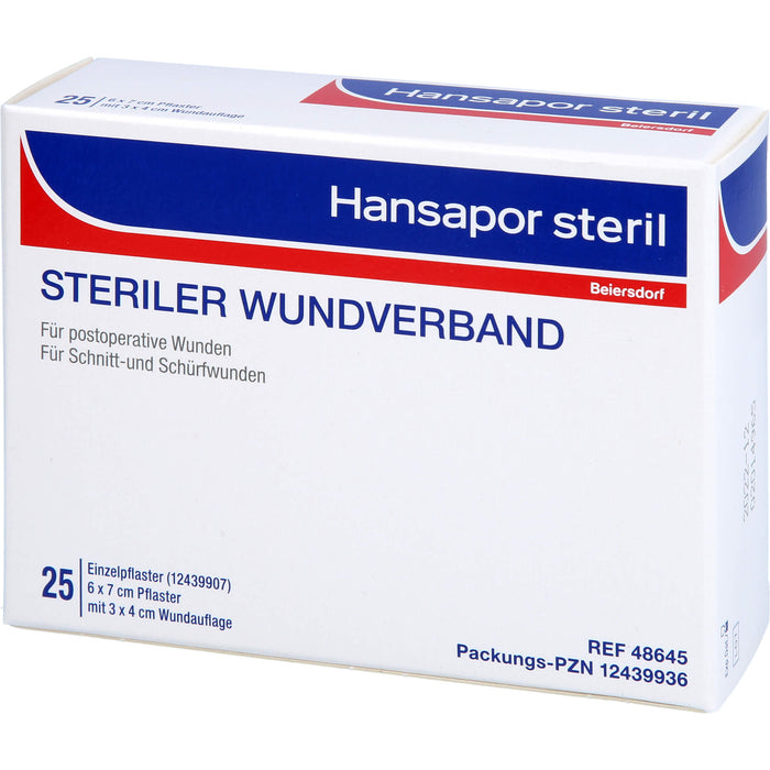 Hansapor steril Wundverband 6 x 7 cm Pflaster mit 3 x 4 cm Wundauflage, 25 pc Pansements