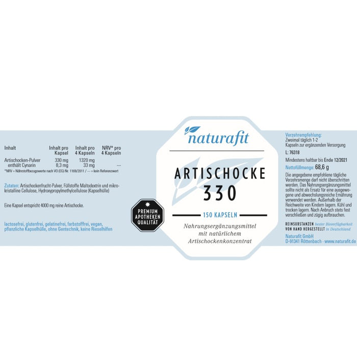 naturafit Artischocke 330 Kapseln, 150 pc Capsules