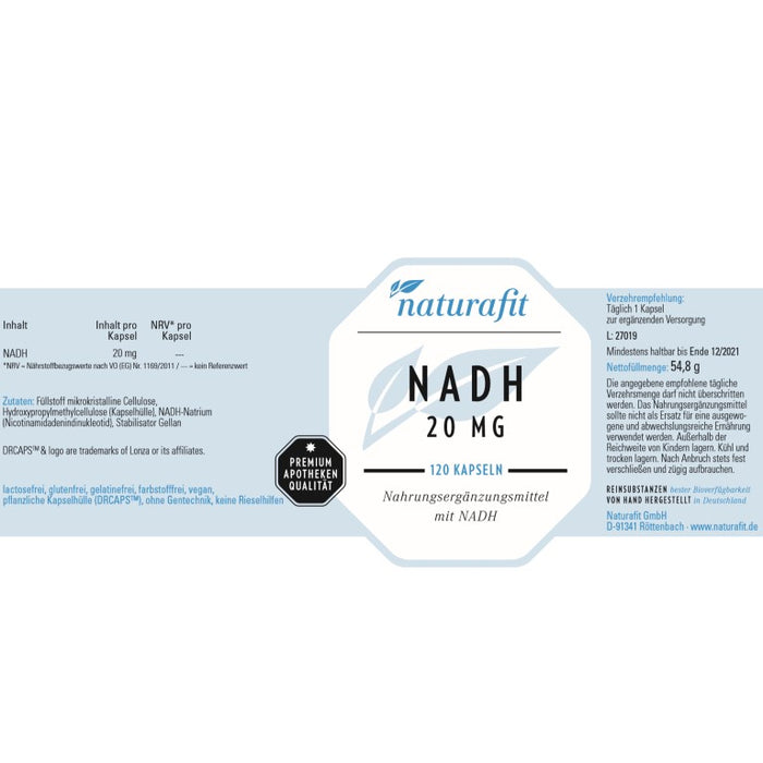 naturafit NADH 20 mg Kapseln, 120 pc Capsules