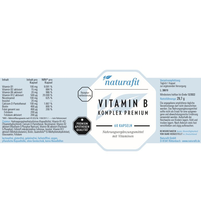 naturafit Vitamin B Komplex Premium Kapseln, 60 pc Capsules