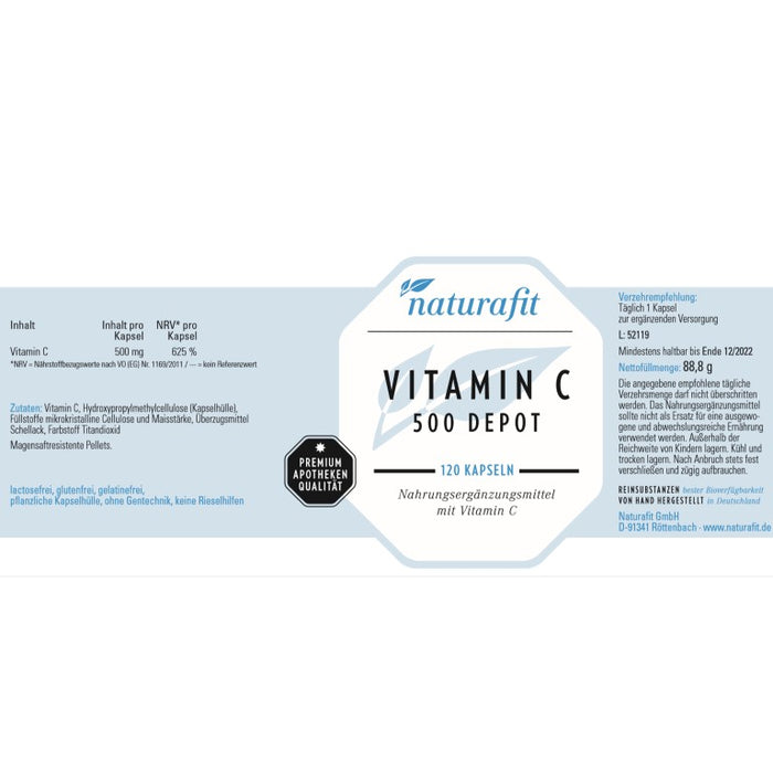 naturafit Vitamin C 500 Depot Kapseln, 120 pcs. Capsules