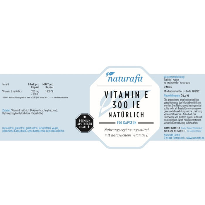 naturafit Vitamin E 300 IE natürlich Kapseln, 150 pcs. Capsules