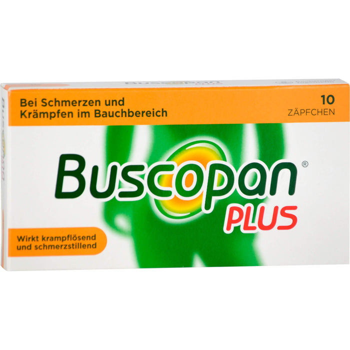 Buscopan plus 10 mg/800 mg Emra Zäpfchen bei Schmerzen und Krämpfen im Bauchbereich, 10 pc Suppositoires