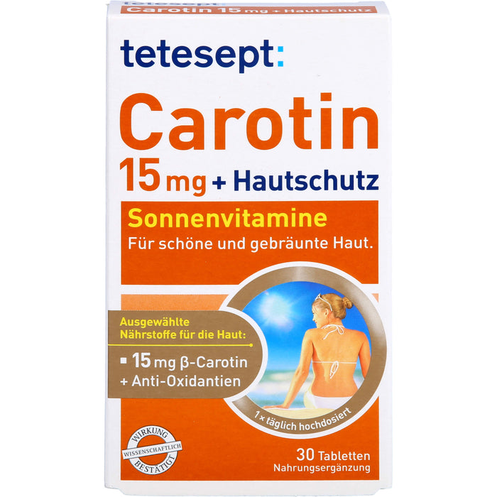 tetesept Carotin 15 mg + Hautschutz Sonnenvitamine für schöne und gebräunte Haut, 30 pcs. Tablets