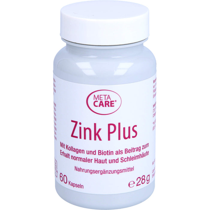 Meta Care Zink+ Kapseln zum Erhalt normaler Haur und Schleimhäute, 60 pc Capsules