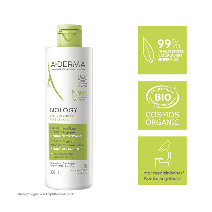 A-DERMA BIOLOGY Make-Up Entfernungslotion, 400 ml Lotion