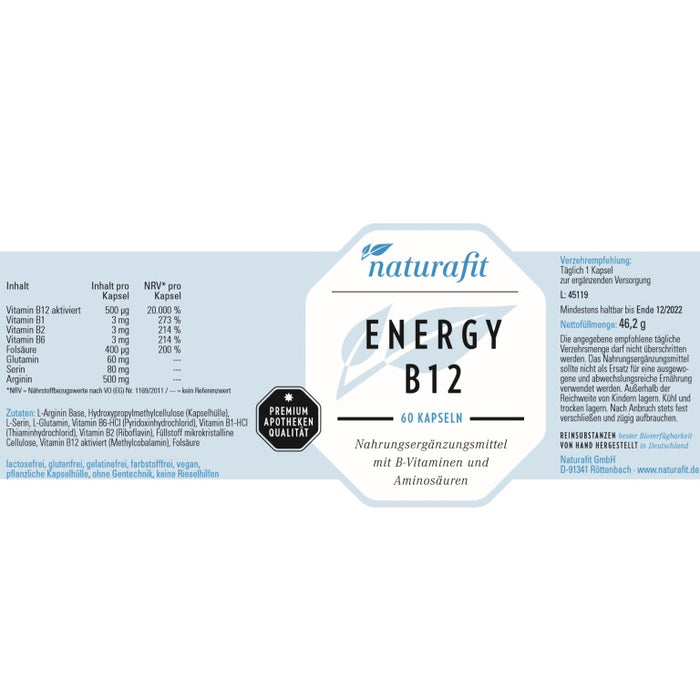 naturafit Energy B12 Kapseln, 60 St. Kapseln