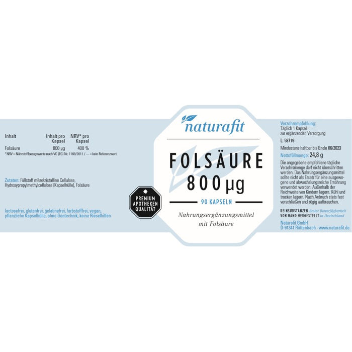 naturafit Folsäure 800 Kapseln, 90 pcs. Capsules