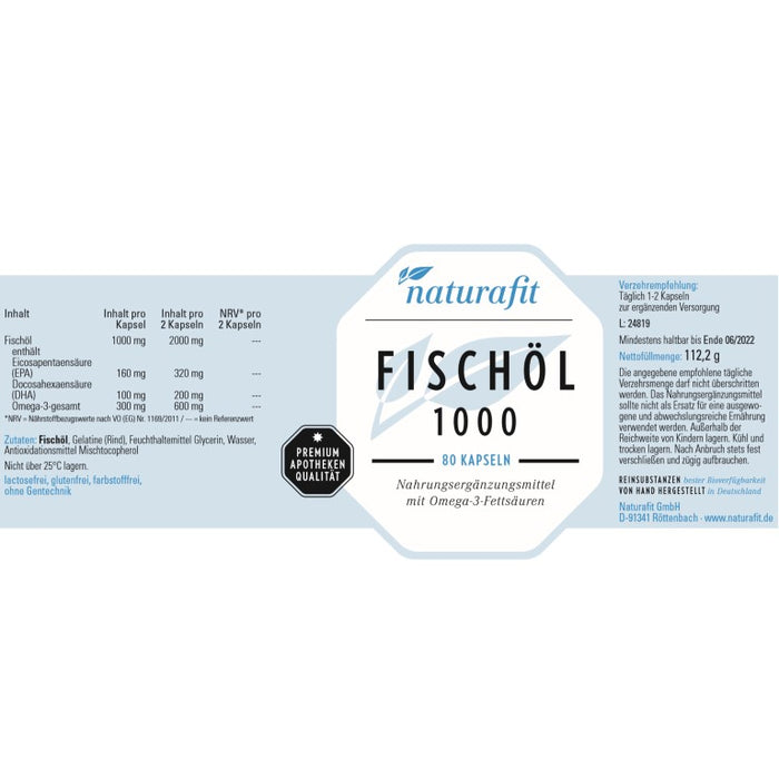 naturafit Fischöl 1000 Kapseln, 80 pcs. Capsules