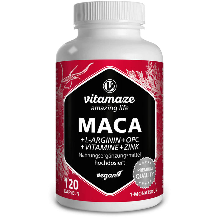 Maca 10:1 hochdosiert + L-Arginin+OPC+Vit. Vegan, 120 St KAP