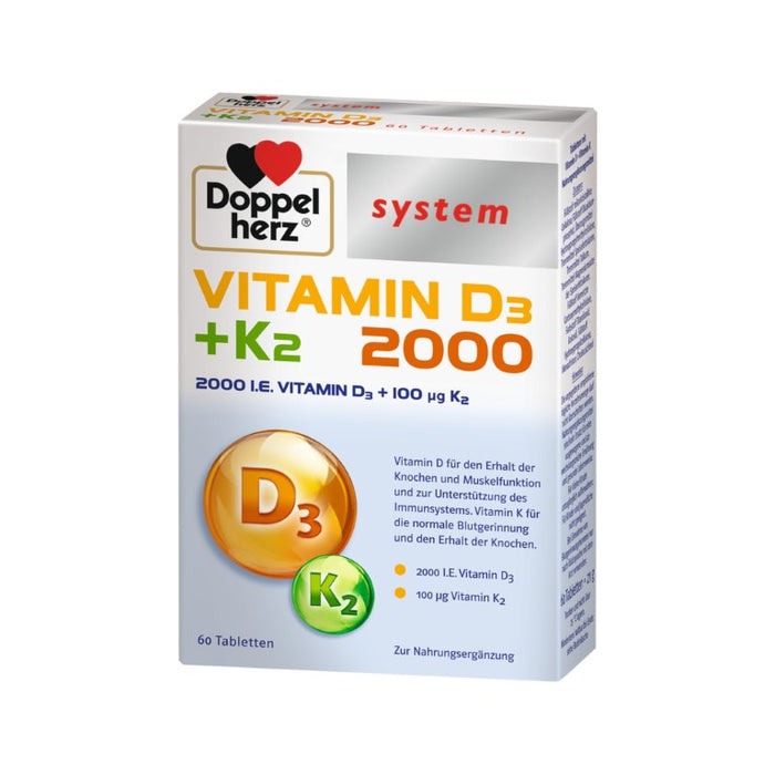 Doppelherz system Vitamin D3 + K2 2000 Tabletten, 60 pc Tablettes