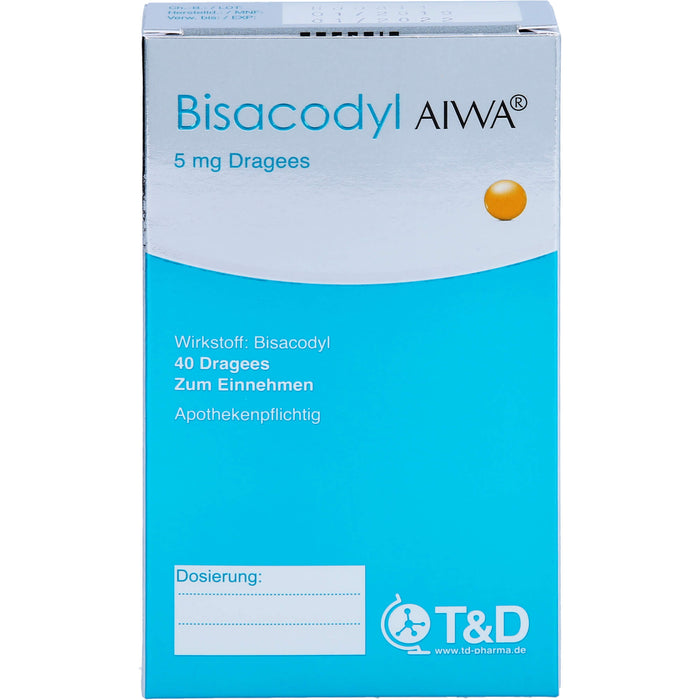 Bisacodyl AIWA 5 mg Dragees für einen erweichten und beschleunigten Stuhlgang, 40 pcs. Tablets