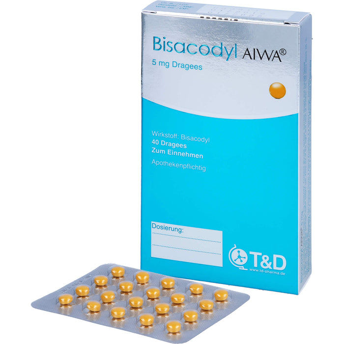 Bisacodyl AIWA 5 mg Dragees für einen erweichten und beschleunigten Stuhlgang, 40 pcs. Tablets