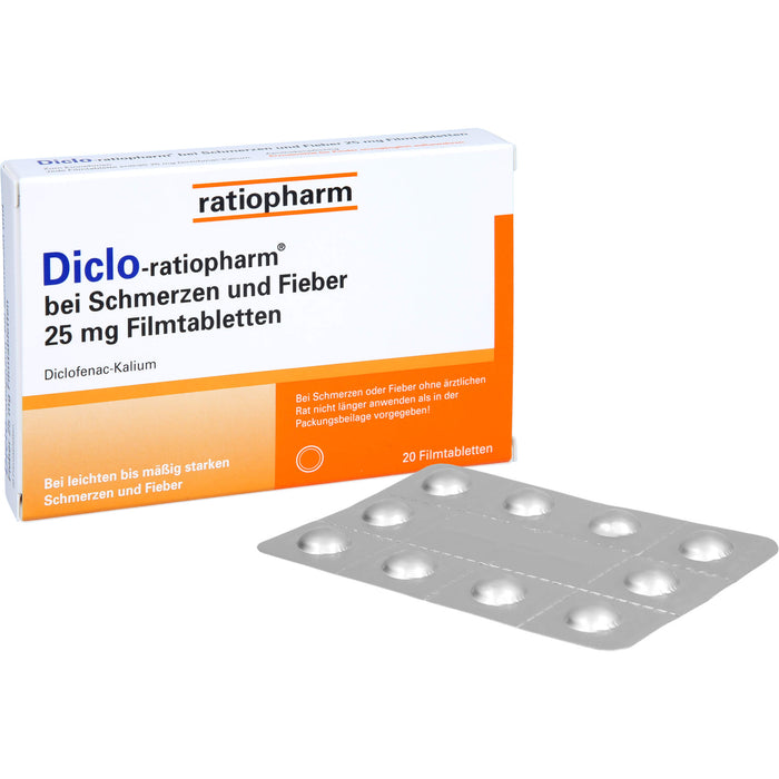 Diclo-ratiopharm bei Schmerzen und Fieber 25 mg Filmtabletten, 20 pc Tablettes