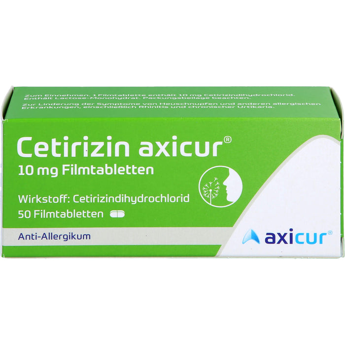 Cetirizin axicur 10 mg Filmtabletten Anti-Allergikum, 50 pc Tablettes