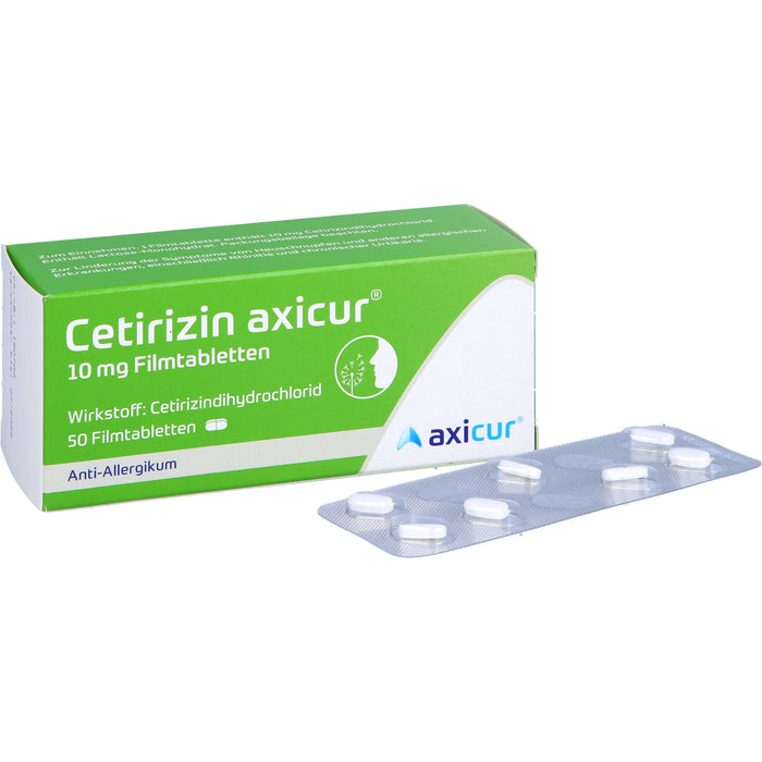 Cetirizin axicur 10 mg Filmtabletten Anti-Allergikum, 50 pc Tablettes