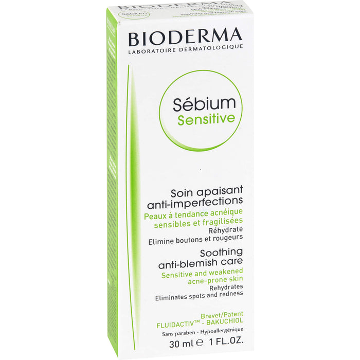 BIODERMA Sébium Sensitive beruhigende, feuchtigkeitsspendende Anti-Unreinheiten-Creme, 30 ml Creme