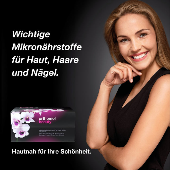 Orthomol Beauty für Frauen - unterstützt Haut, Haare und Nägel - mit Coenzym Q10, Biotin und Zink - Beauty-Box mit Trinkampullen, 30 pc Portions quotidiennes