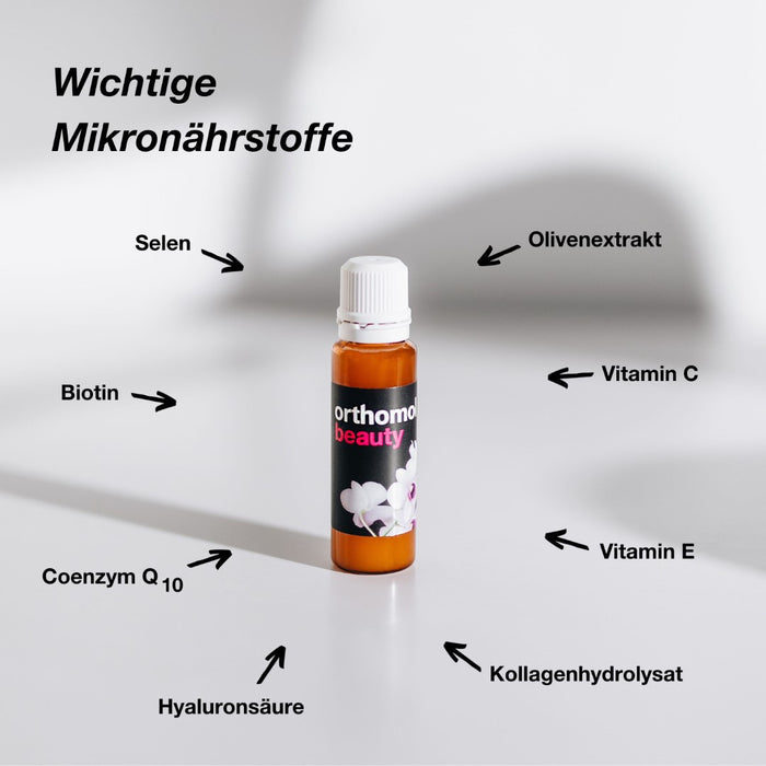 Orthomol Beauty für Frauen - unterstützt Haut, Haare und Nägel - mit Coenzym Q10, Biotin und Zink - Beauty-Box mit Trinkampullen, 30 pc Portions quotidiennes