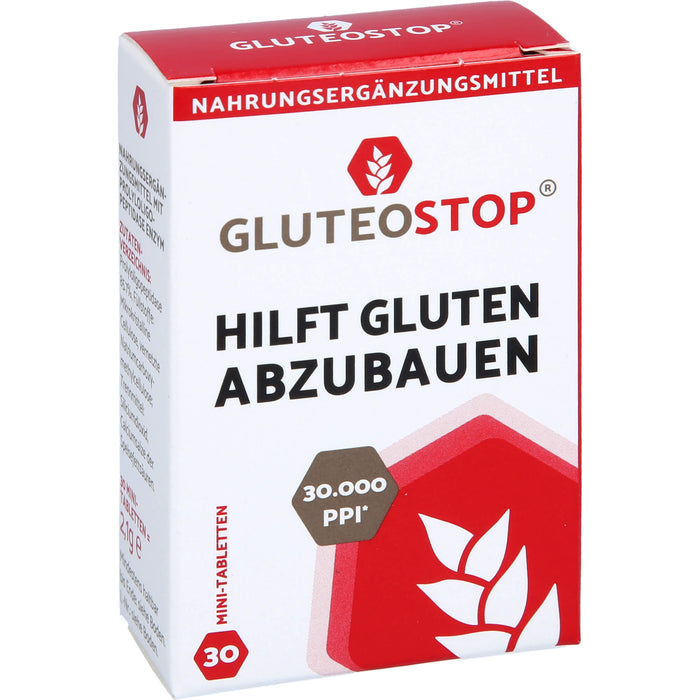 GluteoStop Minitabletten zur Unterstützung des Abbaus von Gluten in einer glutenarmen Ernährung, 30 St. Tabletten