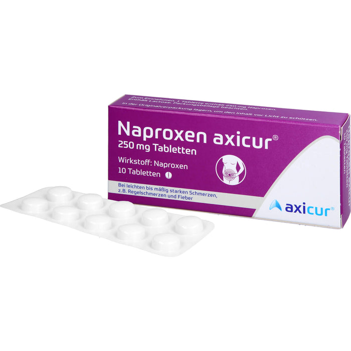 Naproxen axicur 250 mg Tabletten bei Schmerzen oder Fieber, 10 St. Tabletten