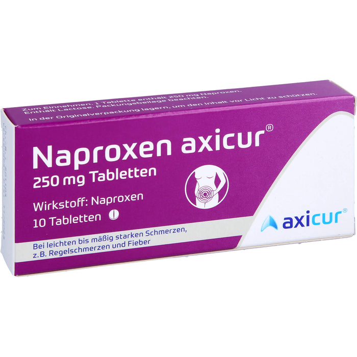 Naproxen axicur 250 mg Tabletten bei Schmerzen oder Fieber, 10 pcs. Tablets