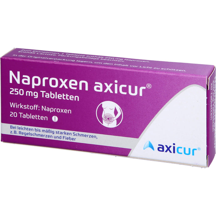 Naproxen axicur 250 mg Tabletten bei Schmerzen oder Fíeber Reimport axicorp, 20 pcs. Tablets