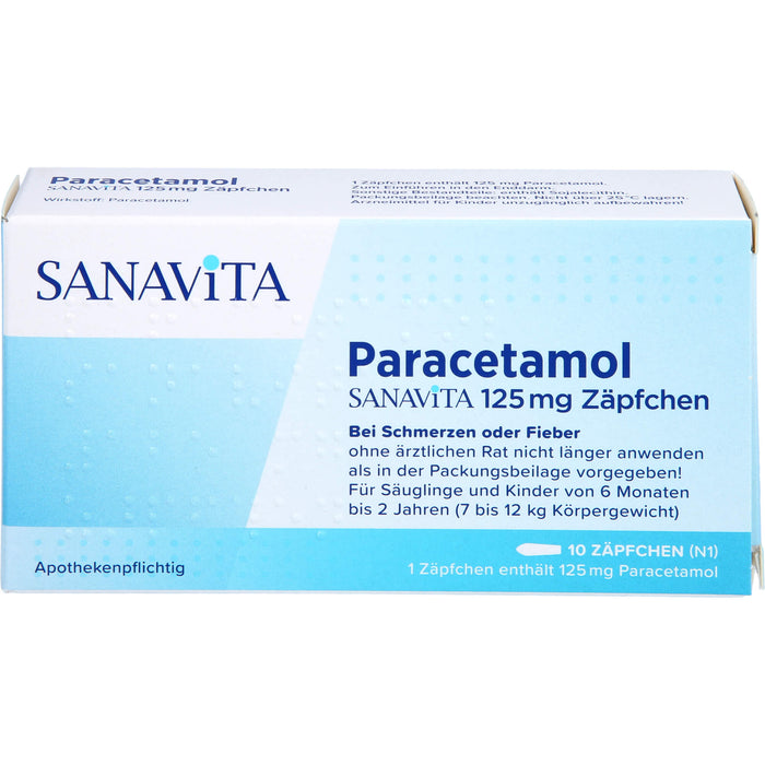 SANAVITA Paracetamol 125 mg Zäpfchen bei Fieber und Schmerzen, 10 pcs. Suppositories