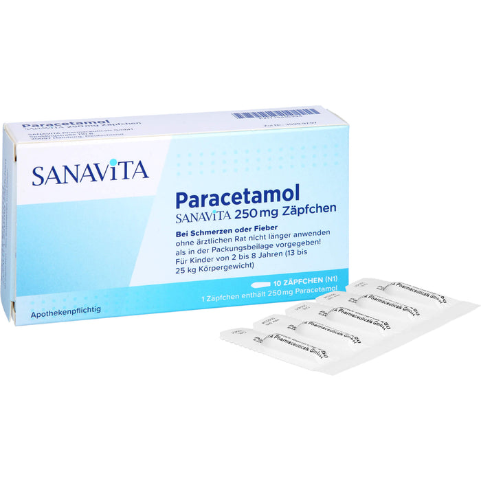 SANAVITA Paracetamol 250 mg Zäpfchen bei Schmerzen und Fieber, 10 St. Zäpfchen