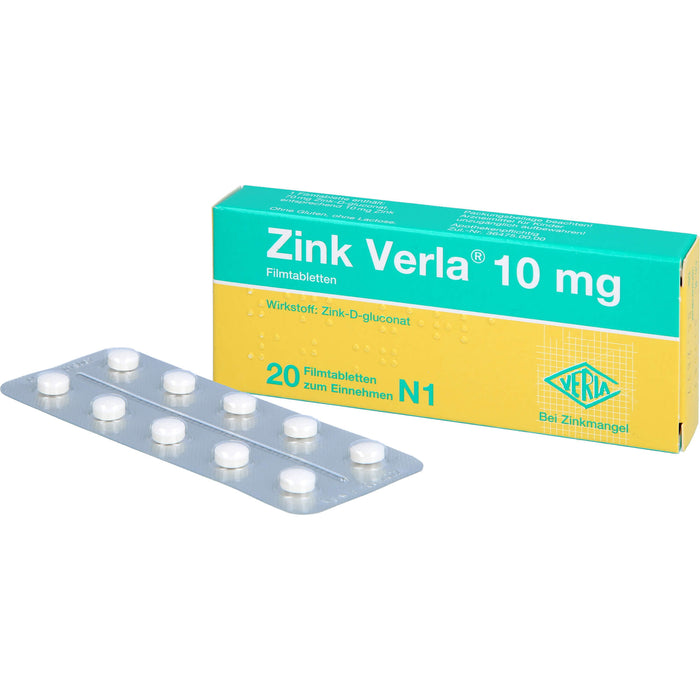 Zink Verla 10 mg Filmtabletten, 20 pc Tablettes